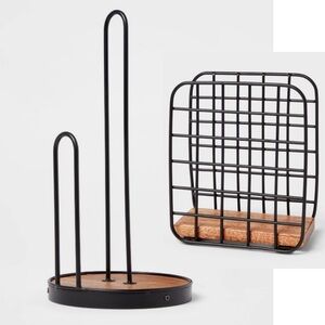 Threshold BUNDLE Iron & Mangowood Wire Paper Towel Holder & Napkin Holder Black